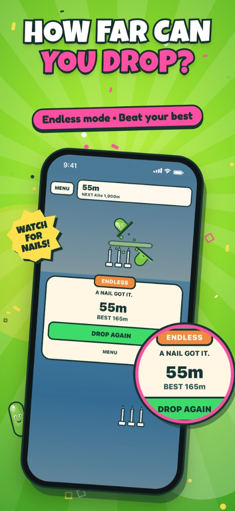 Endless mode: how far can you drop before nails get the pickle