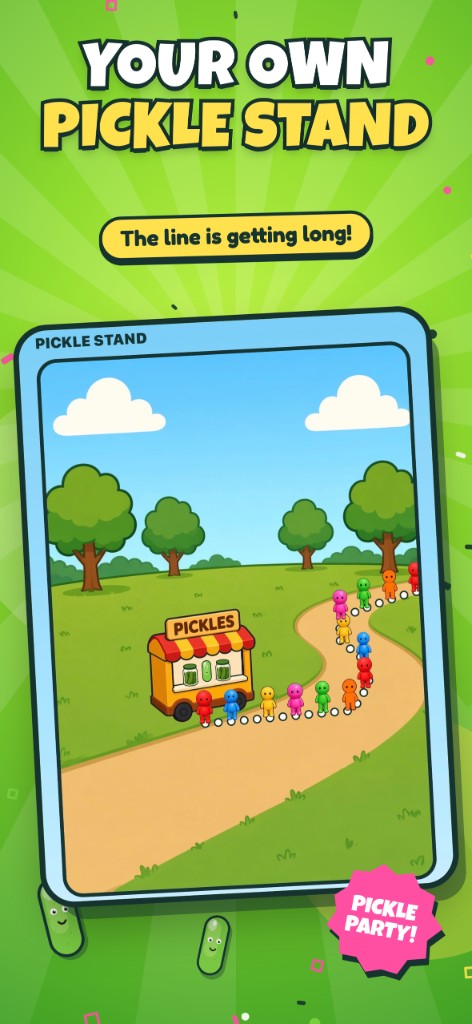 Your own pickle stand with customers lined up on the path