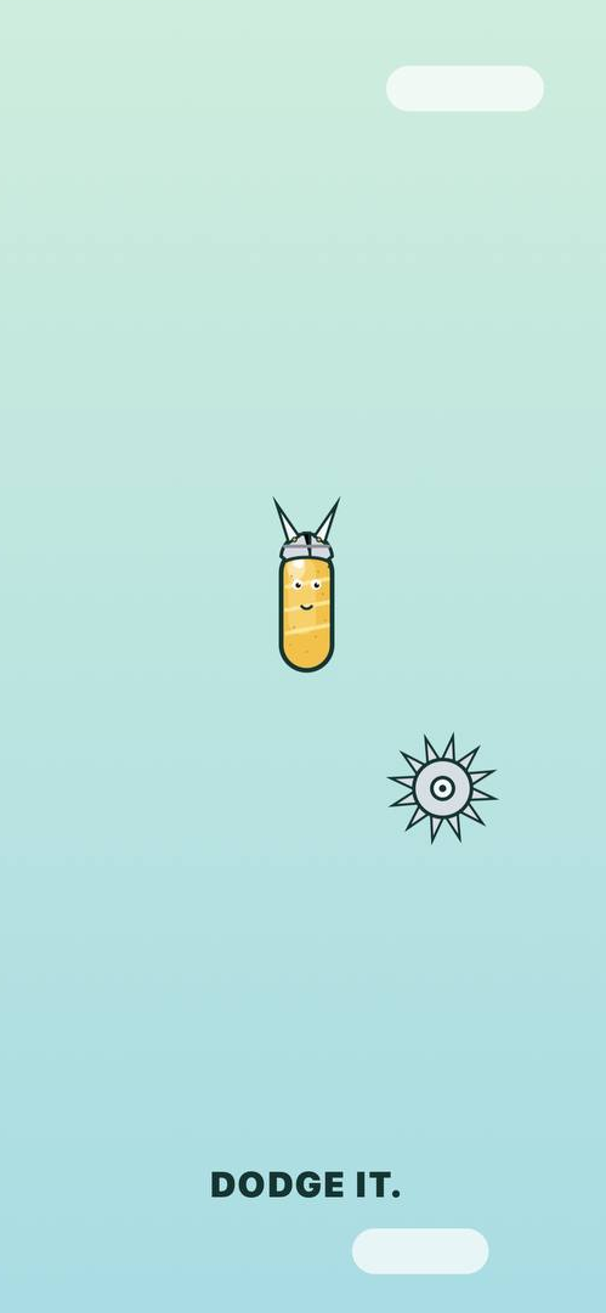 Gameplay with a falling pickle and a saw, labeled Dodge it